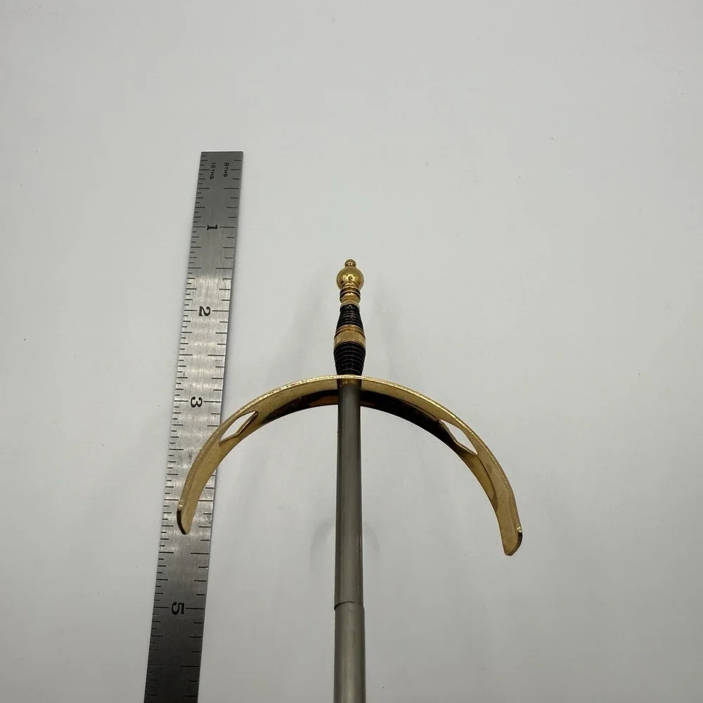 Vintage TOLEDO Spanish Damascene Brass Cocktail Mini Sword Picks Wood Stand ONLY